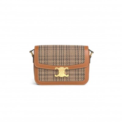 CELINE MEDIUM CLASSIQUE TRIOMPHE BAG IN FABRIC AND CALFSKIN 191242CXX.19RT (22.5*16.5*7.5cm)
